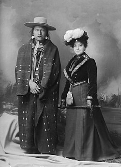 Tindoor, Lemhi Shoshone chief and his wife, ca. 1897, photographed by Benedicte Wrensted