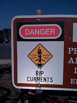 Rip current warning sign