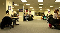 Staffers make phone calls to voters from Clinton's national campaign headquarters.