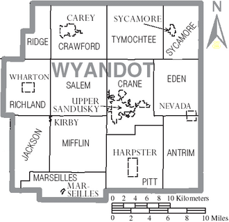 Map of Wyandot County, Ohio with municipal and township labels