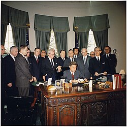 Kennedy signing the Manpower Development and Training Act, March 15, 1962