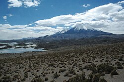 View on the sector collapse deposit. In the background Pomerape, on the left the Cotacotani Lakes