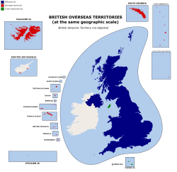 British overseas territories at the same geographic scale as the UK