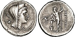 A coin featuring the profile of Hera on one face and Zeus on the other, c. 210 AC
