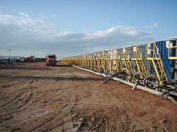 Water tanks preparing for hydraulic fracturing
