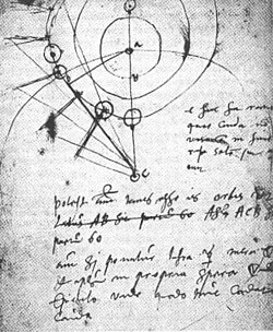 Tycho Brahe's sketching of his observations of the Great Comet of 1577 in his notebook