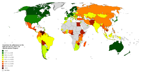 Countries by adherence to the Rule of Law according to the 2017–18 World Justice Project report