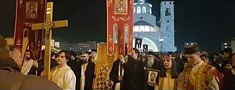 Protest prayer walks in front of the Cathedral of the Resurrection of Christ in Podgorica, on 26 January 2020.