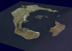 3D CGI aerial spinning view over Santorini, Greece
