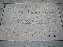 On September 14, 1929, Crawford was honored with a block in the forecourt of Grauman's Chinese Theatre.