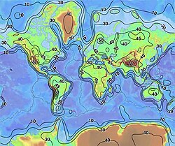The thickness of Earth's crust (km)