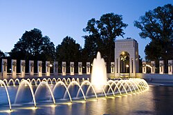 World War II Memorial at dusk