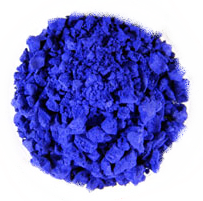 Copper(II) gives a deep blue coloration in the presence of ammonia ligands. The one used here is tetraamminecopper(II) sulfate.