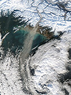 Dust blown off the Alaskan coast into the North Pacific.