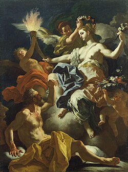 Aurora Taking Leave of Tithonus by Francesco Solimena, oil on canvas, 1704, J. Paul Getty Museum.
