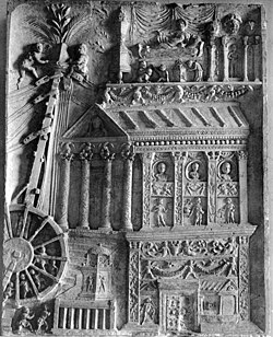 Roman relief from the Tomb of the Haterii showing a construction crane with a pulley system