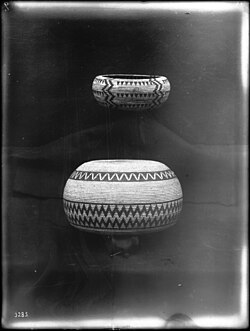 Two Hualapai baskets on display, c. 1900