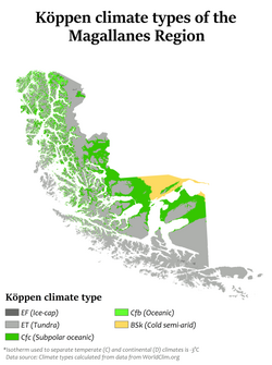 Köppen climate types in the Magallanes Region