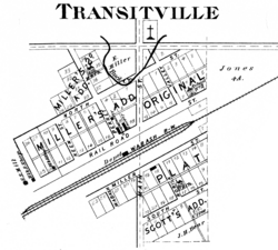 An 1878 plat map of Transitville (now Buck Creek, Indiana)
