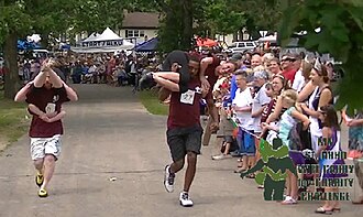 A wife-carrying competition in Menahga, Minnesota