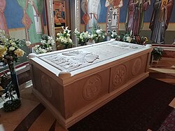 Metropolitan Amfilohije's grave in the crypt of the Podgorica Cathedral.