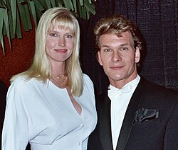 Swayze and his wife, Lisa Niemi, at the 1990 Grammy Awards