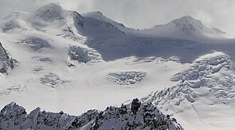 The Taschachferner in the Ötztal Alps in Austria. The mountain to the left is the Wildspitze (3,768 m), the second highest in Austria