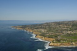 The edge of the Palos Verdes Peninsula extending down to the Pacific Ocean