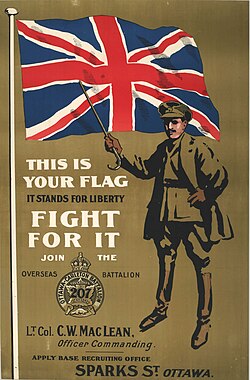 A recruitment poster for the 207th (Ottawa-Carleton) Battalion, CEF, with the Union Flag.