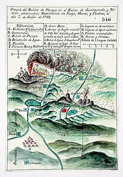 Spanish depiction of a volcanic eruption in Guatemala, 1775.