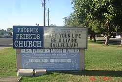 Sign at entrance of Phoenix Friends Church