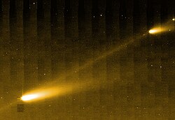 Meteoroid trail between fragments of Comet 73P