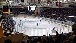 College hockey being played at the Cross Insurance Arena