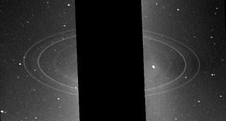 A pair of Voyager 2 images of Neptune's rings.