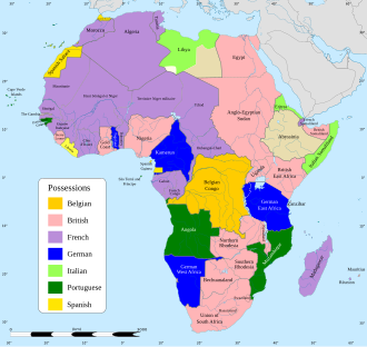 Africa, divided into colonies under multiple European empires, c. 1914 Belgium France Germany Italy Portugal Spain United Kingdom
