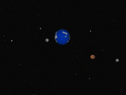 The orange moon is in a retrograde orbit.