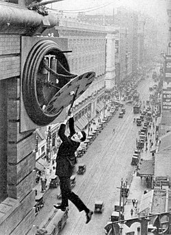 Harold Lloyd in the clock scene from Safety Last! (1923)