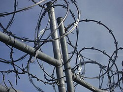 Razor wire is a curved variation of barbed wire.