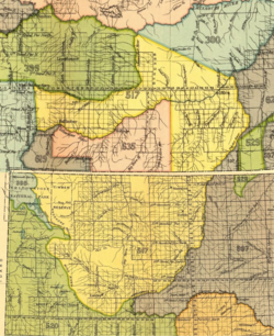 Crow Indian territory (areas 517, 619 and 635) as described in Fort Laramie treaty (1851), present Montana and Wyoming