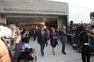 Bachelet with former presidents Eduardo Frei and Ricardo Lagos during the inauguration of the Museum of Memory and Human Rights in January 2010