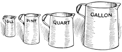 Imperial volume units, illustrated as jugs of various sizes