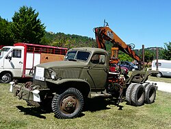 HIAB knuckle-boom crane mounted on bed of a 1942 US Army truck