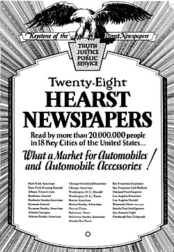 An ad asking automakers to place ads in Hearst chain, noting their circulation