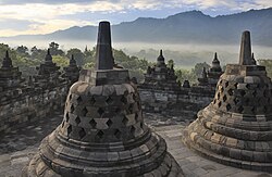 Andesite stupas at Borobudur temple, Indonesia