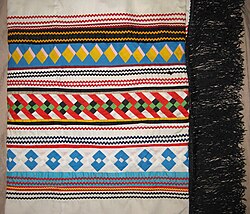 Seminole patchwork shawl made by Susie Cypress from Big Cypress Indian Reservation, ca. 1980s