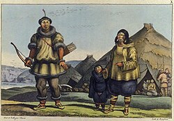 Chukchi, one of many Indigenous peoples of Siberia. Representation of a Chukchi family by Louis Choris (1816)