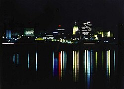 Downtown Topeka skyline at night, seen from the Kansas River (2005)