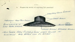 UFO drawing, authenticity unknown, attribution and date unspecified. One of hundreds of files resulting from US President Bill Clinton's 1995 order to the CIA to declassify all documents with "historical value" that were at least 25 years old.
