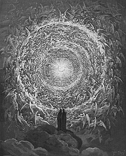 Divine Comedy: Dante and Beatrice see God as a point of light.
