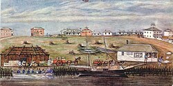 Melbourne Landing, 1840; watercolour by W. Liardet (1840)